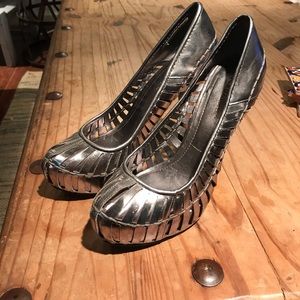 BCBG silver pumps